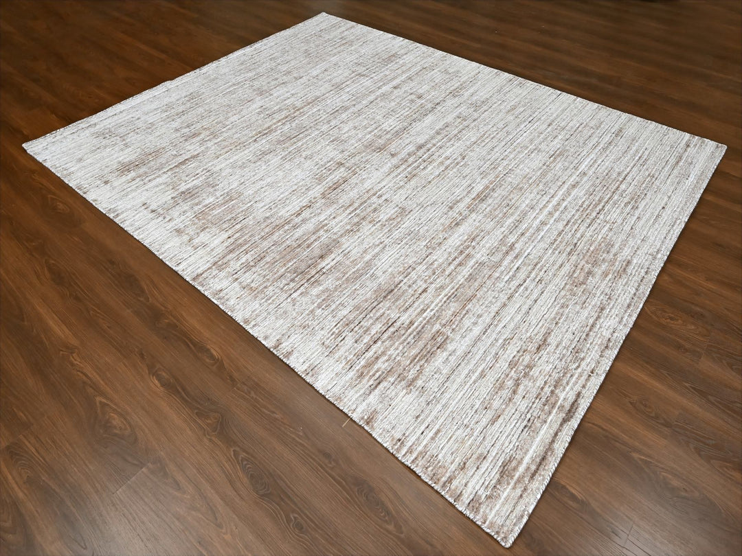 8'0" x 10'0" New Hand Loomed Brown Wool & Silk Rectangle Oriental Rug - MOA10210269