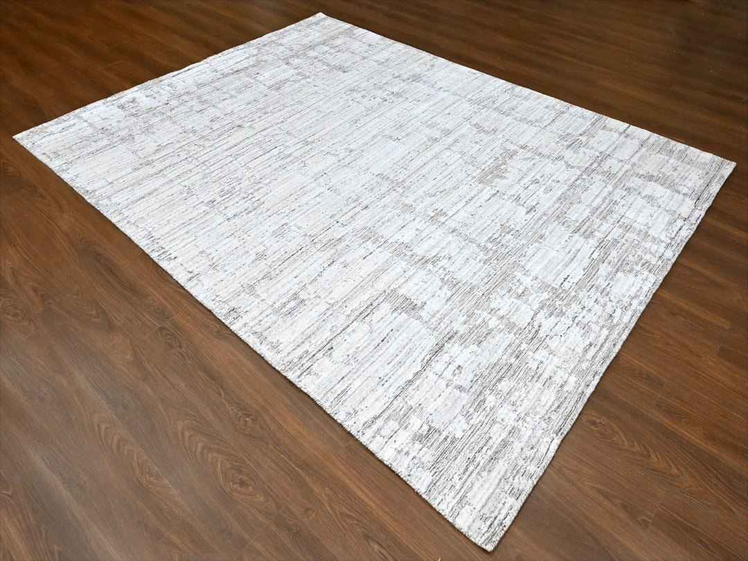 7'11" x 10'0" New Hand Loomed Ivory Wool & Silk Rectangle Oriental Rug - MOA10210270