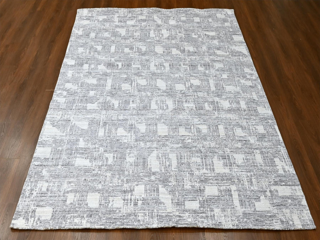 8'0" x 10'0" New Hand Loomed Ivory Wool & Silk Rectangle Oriental Rug - MOA10210280