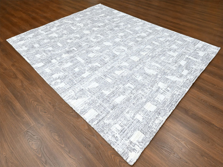 8'0" x 10'0" New Hand Loomed Ivory Wool & Silk Rectangle Oriental Rug - MOA10210280