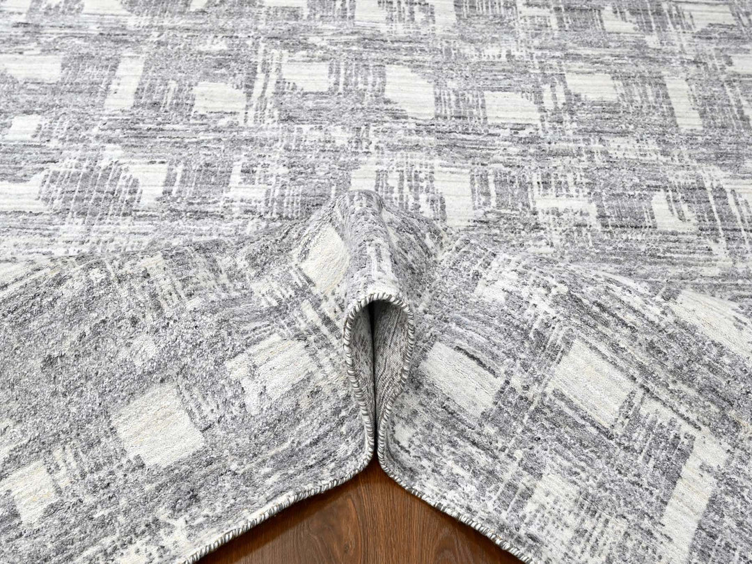 8'0" x 10'0" New Hand Loomed Ivory Wool & Silk Rectangle Oriental Rug - MOA10210280