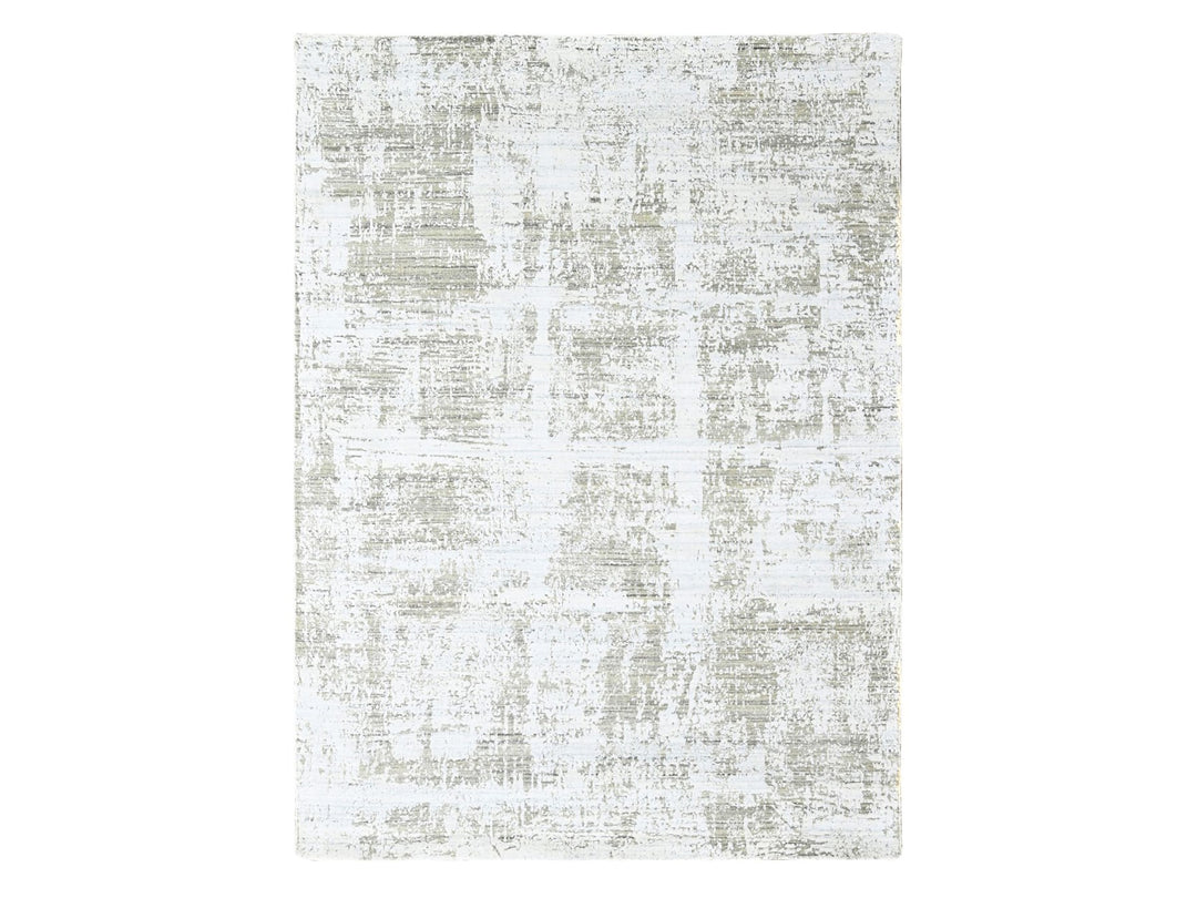 8'0" x 9'11" New Hand Loomed Ivory Wool & Silk Rectangle Oriental Rug - MOA10210281