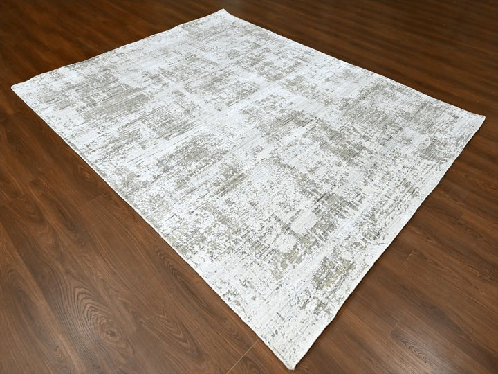 8'0" x 9'11" New Hand Loomed Ivory Wool & Silk Rectangle Oriental Rug - MOA10210281