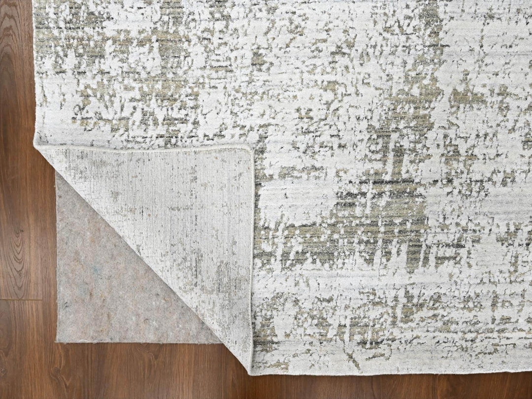 8'0" x 9'11" New Hand Loomed Ivory Wool & Silk Rectangle Oriental Rug - MOA10210281