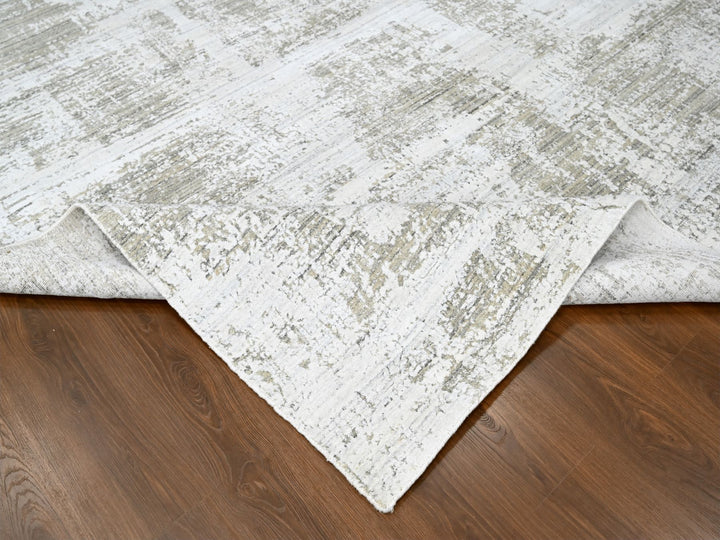 8'0" x 9'11" New Hand Loomed Ivory Wool & Silk Rectangle Oriental Rug - MOA10210281