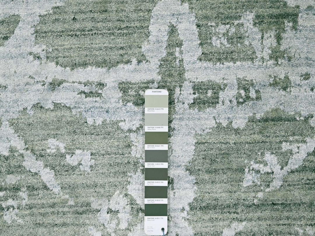 6'7" x 9'6" New Hand Loomed Green Wool & Silk Rectangle Oriental Rug - MOA10210282