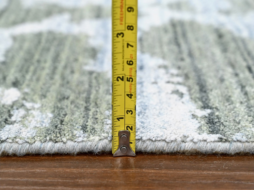 6'7" x 9'6" New Hand Loomed Green Wool & Silk Rectangle Oriental Rug - MOA10210282