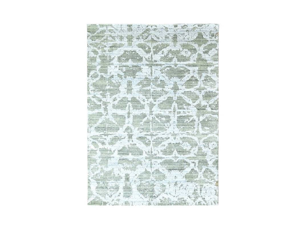 5'5" x 7'5" New Hand Loomed Green Wool & Silk Rectangle Oriental Rug - MOA10210283