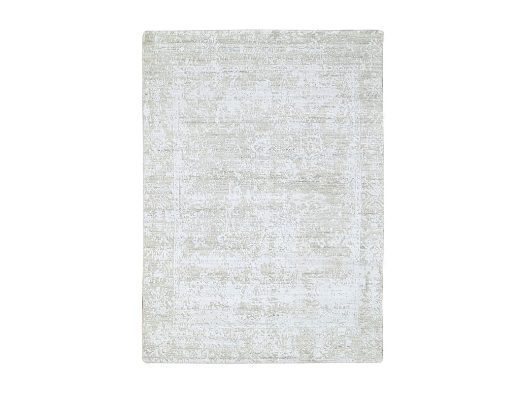 4'1" x 5'10" New Hand Loomed Grey Wool & Silk Rectangle Oriental Rug - MOA10210284