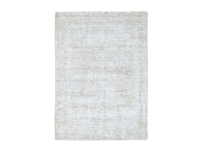 4'1" x 5'10" New Hand Loomed Grey Wool & Silk Rectangle Oriental Rug - MOA10210284