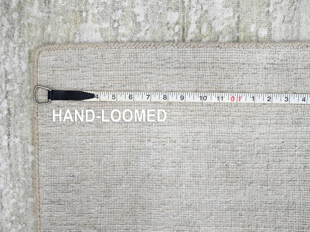 4'1" x 5'10" New Hand Loomed Grey Wool & Silk Rectangle Oriental Rug - MOA10210284