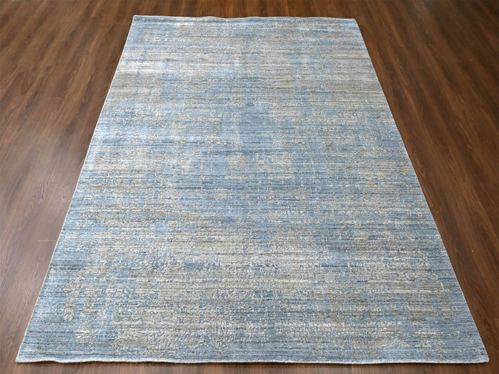 8'0" x 9'11" New Hand Loomed Grey Wool & Silk Rectangle Oriental Rug - MOA10210286