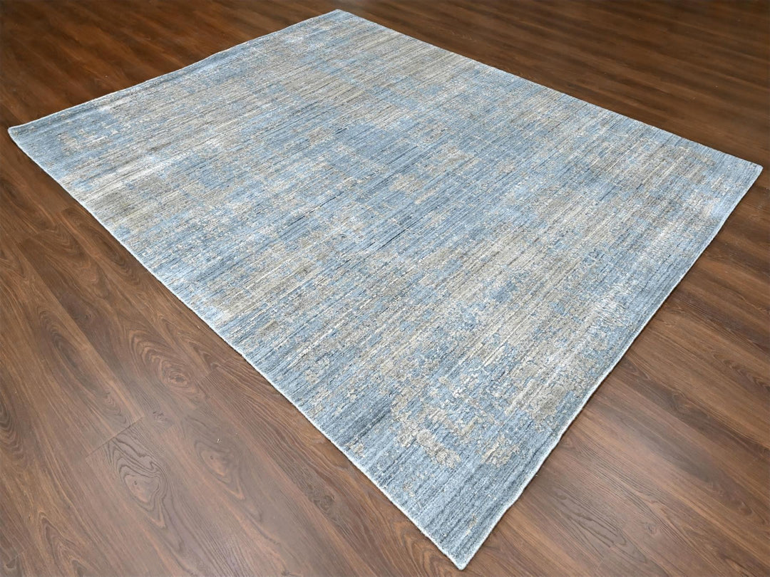8'0" x 9'11" New Hand Loomed Grey Wool & Silk Rectangle Oriental Rug - MOA10210286