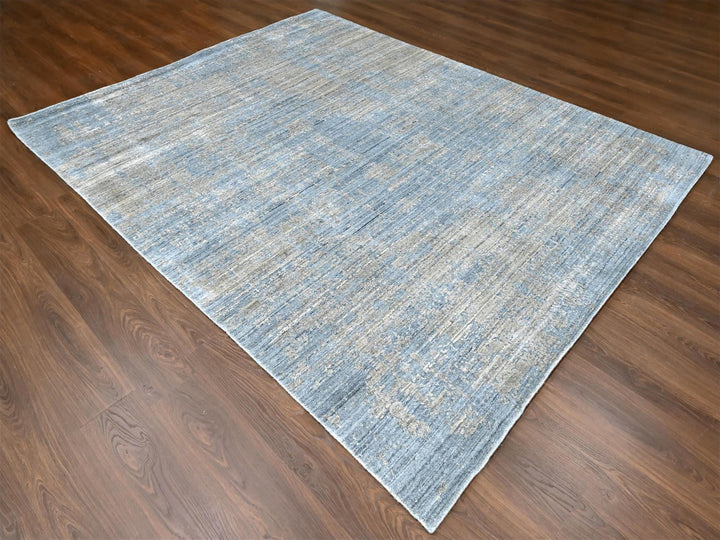 8'0" x 9'11" New Hand Loomed Grey Wool & Silk Rectangle Oriental Rug - MOA10210286