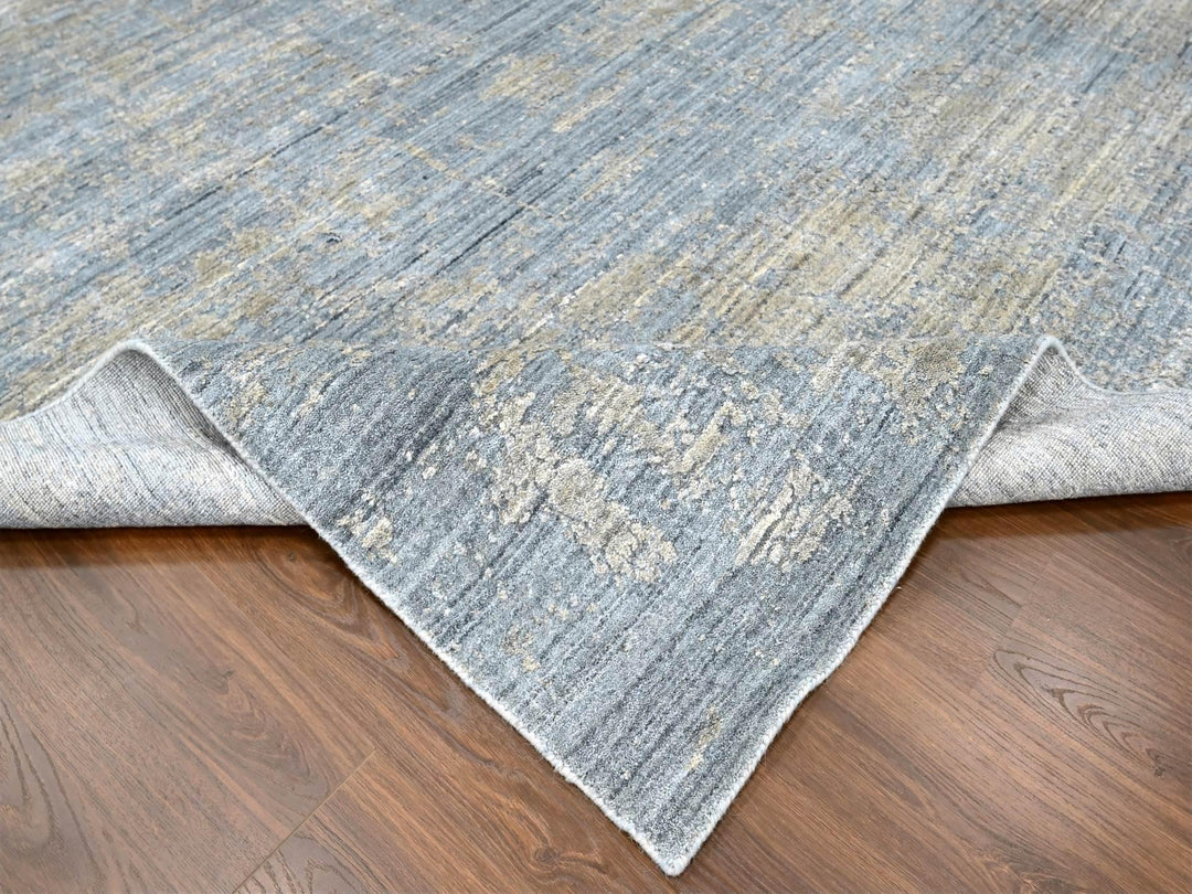 8'0" x 9'11" New Hand Loomed Grey Wool & Silk Rectangle Oriental Rug - MOA10210286