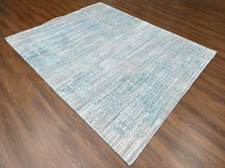 8'3" x 9'11" New Hand Loomed Grey Wool & Silk Rectangle Oriental Rug - MOA10210287