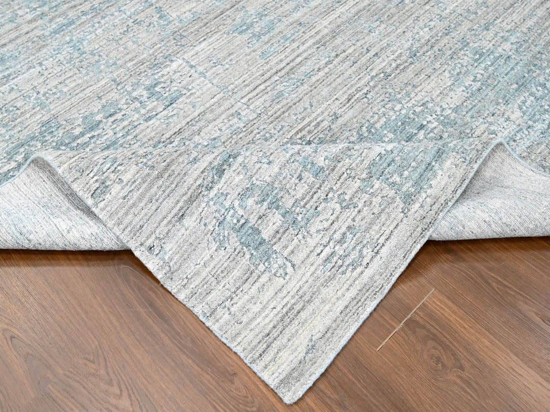 8'3" x 9'11" New Hand Loomed Grey Wool & Silk Rectangle Oriental Rug - MOA10210287