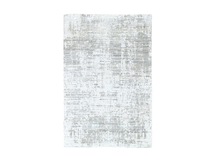 4'0" x 6'0" New Hand Loomed Ivory Wool & Silk Rectangle Oriental Rug - MOA10210288