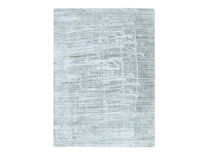 4'2" x 6'0" New Hand Loomed Grey Wool & Silk Rectangle Oriental Rug - MOA10210289