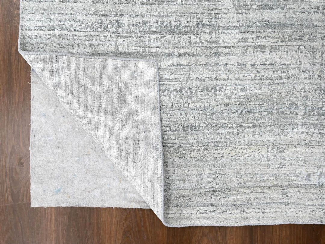 4'2" x 6'0" New Hand Loomed Grey Wool & Silk Rectangle Oriental Rug - MOA10210289