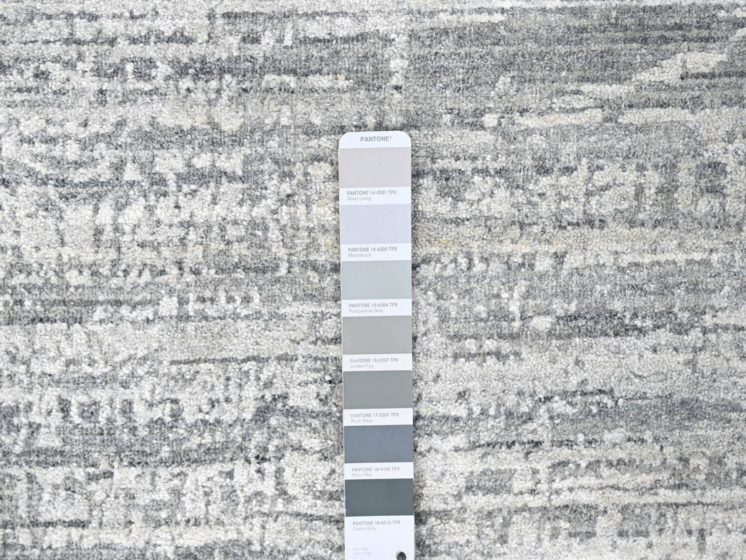 4'2" x 6'0" New Hand Loomed Grey Wool & Silk Rectangle Oriental Rug - MOA10210289