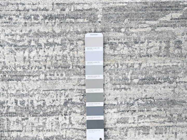 4'2" x 6'0" New Hand Loomed Grey Wool & Silk Rectangle Oriental Rug - MOA10210289