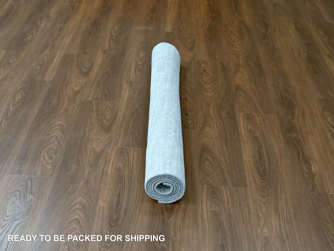 4'2" x 6'0" New Hand Loomed Grey Wool & Silk Rectangle Oriental Rug - MOA10210289