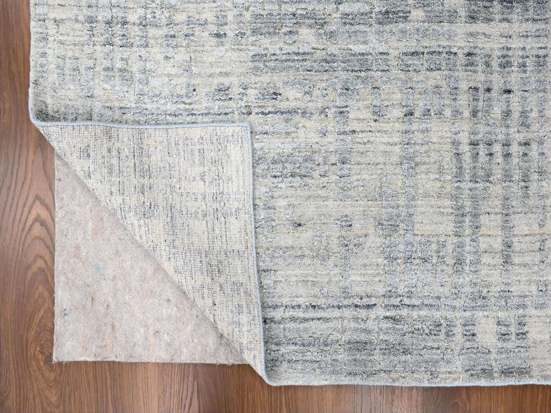 9'4" x 13'6" New Hand Loomed Grey Wool & Silk Rectangle Oriental Rug - MOA10210290