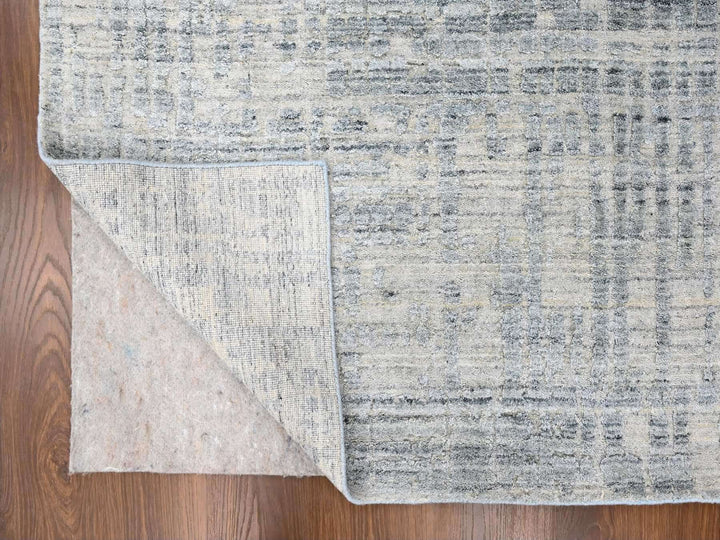 9'4" x 13'6" New Hand Loomed Grey Wool & Silk Rectangle Oriental Rug - MOA10210290