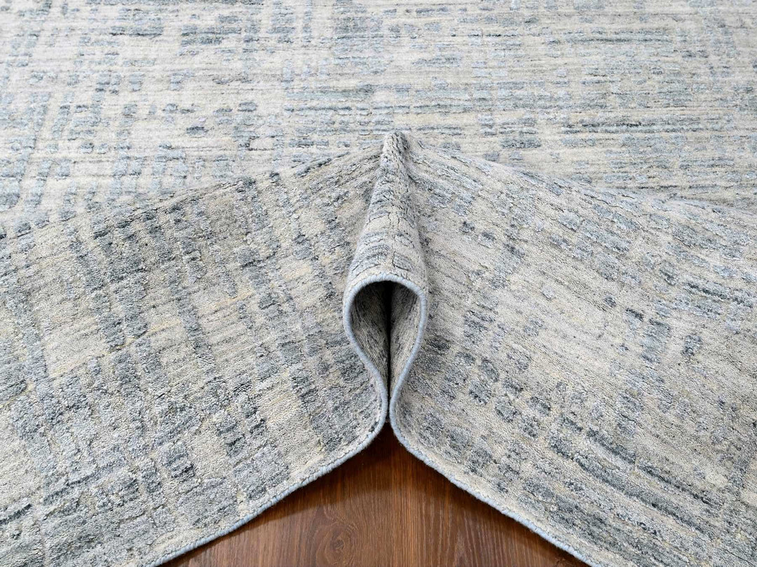 9'4" x 13'6" New Hand Loomed Grey Wool & Silk Rectangle Oriental Rug - MOA10210290