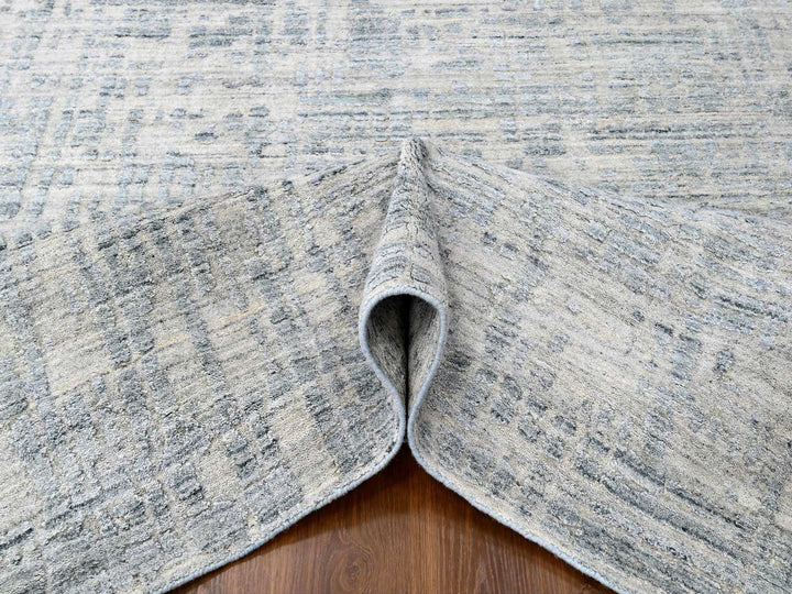 9'4" x 13'6" New Hand Loomed Grey Wool & Silk Rectangle Oriental Rug - MOA10210290