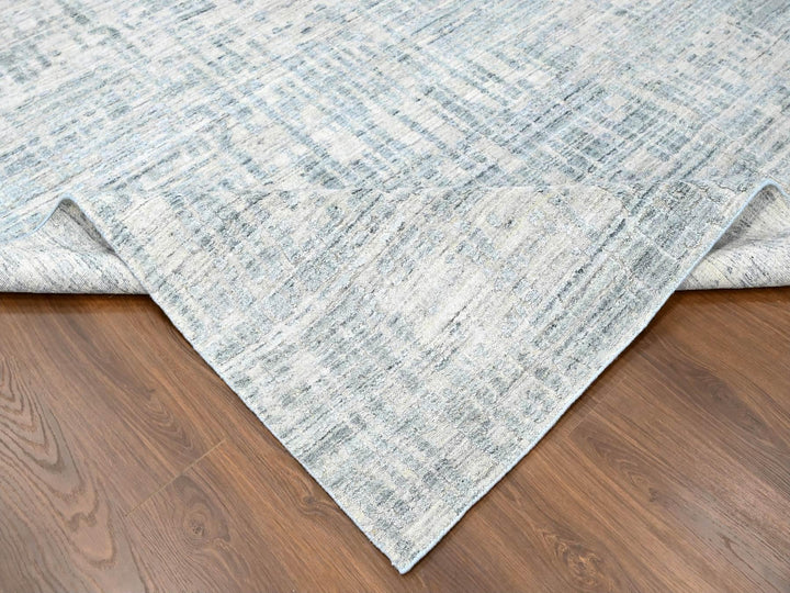 9'4" x 13'6" New Hand Loomed Grey Wool & Silk Rectangle Oriental Rug - MOA10210290