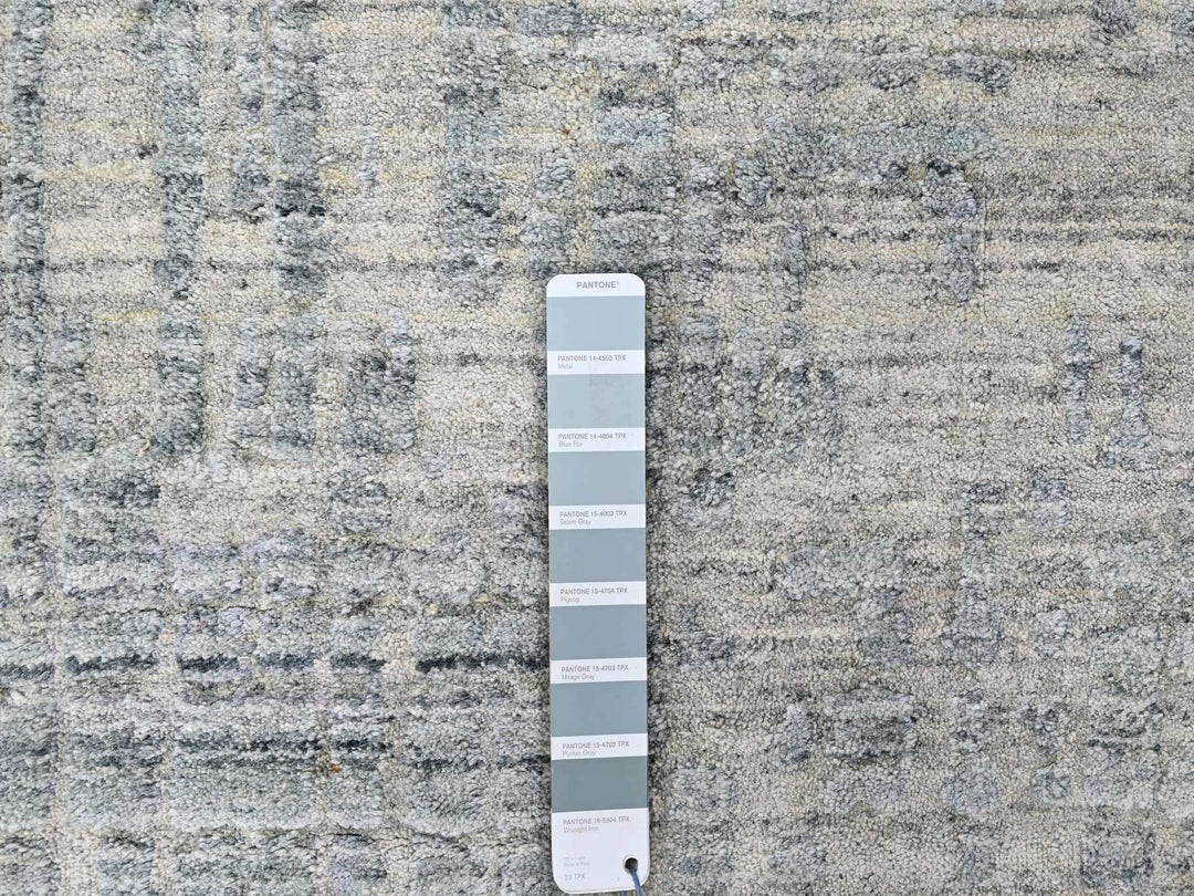 9'4" x 13'6" New Hand Loomed Grey Wool & Silk Rectangle Oriental Rug - MOA10210290