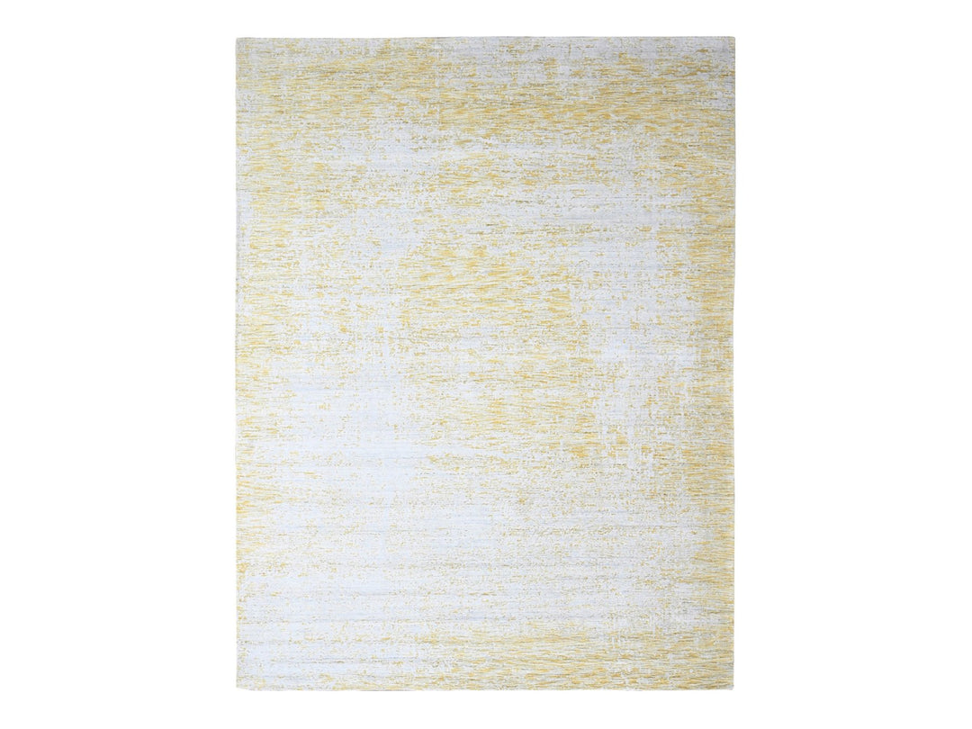 9'10" x 13'10" New Hand Loomed Yellow Wool & Silk Rectangle Oriental Rug - MOA10210291