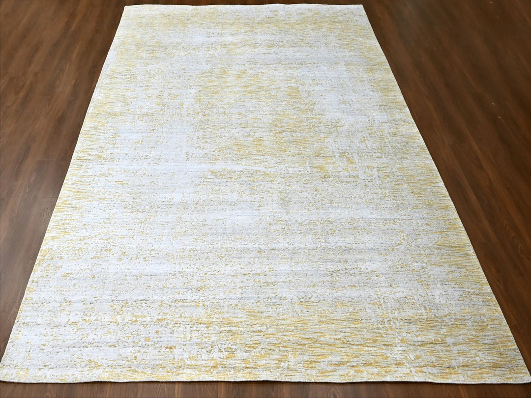 9'10" x 13'10" New Hand Loomed Yellow Wool & Silk Rectangle Oriental Rug - MOA10210291