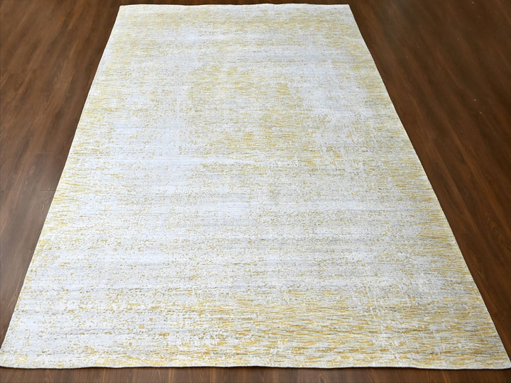 9'10" x 13'10" New Hand Loomed Yellow Wool & Silk Rectangle Oriental Rug - MOA10210291