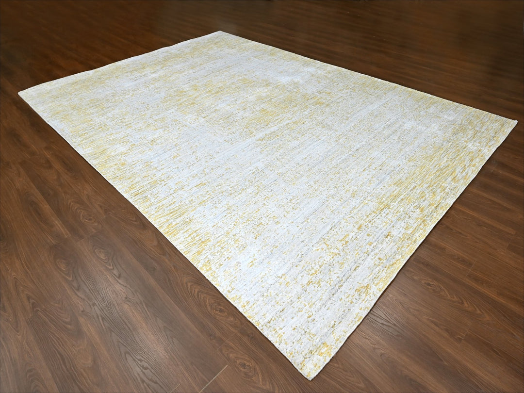 9'10" x 13'10" New Hand Loomed Yellow Wool & Silk Rectangle Oriental Rug - MOA10210291