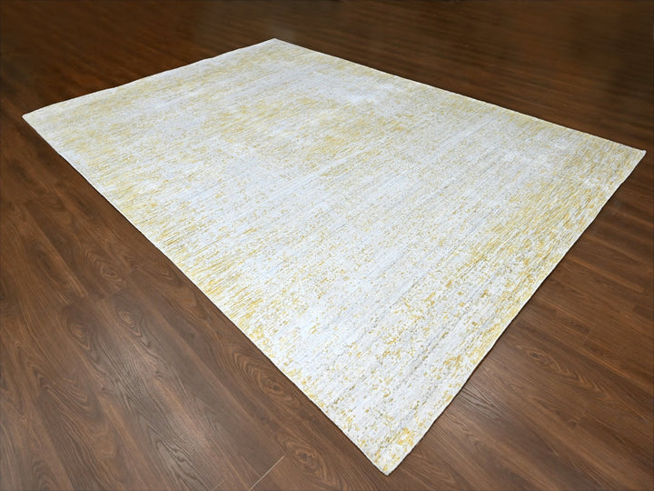9'10" x 13'10" New Hand Loomed Yellow Wool & Silk Rectangle Oriental Rug - MOA10210291