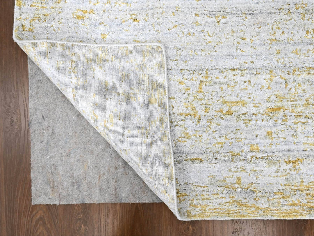 9'10" x 13'10" New Hand Loomed Yellow Wool & Silk Rectangle Oriental Rug - MOA10210291