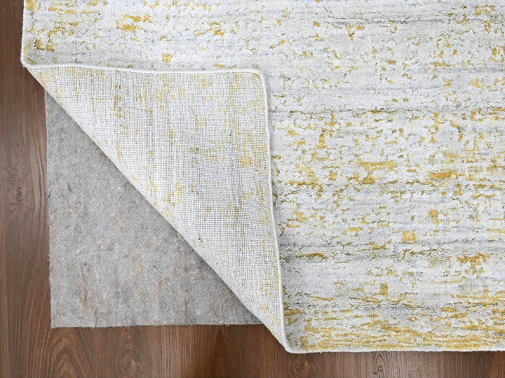 9'10" x 13'10" New Hand Loomed Yellow Wool & Silk Rectangle Oriental Rug - MOA10210291