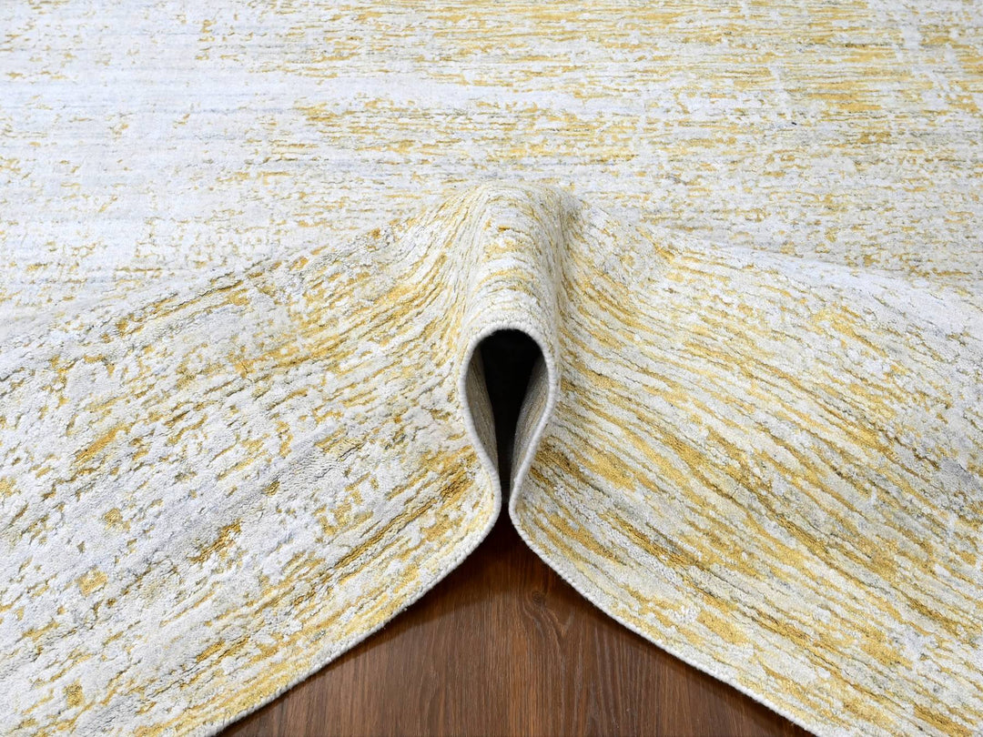 9'10" x 13'10" New Hand Loomed Yellow Wool & Silk Rectangle Oriental Rug - MOA10210291