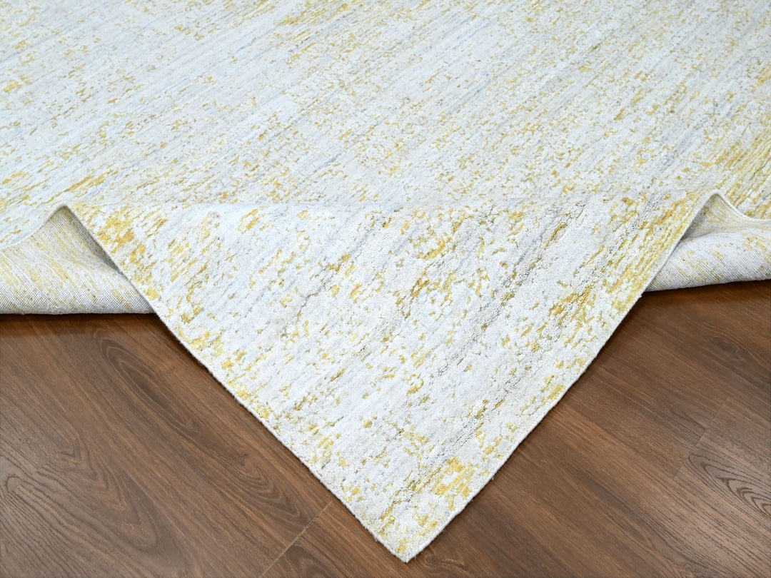 9'10" x 13'10" New Hand Loomed Yellow Wool & Silk Rectangle Oriental Rug - MOA10210291