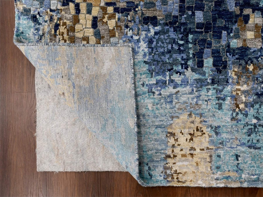 4'10" x 6'10" New Hand Knotted Blue Wool & Silk Rectangle Oriental Rug - MOA10210294