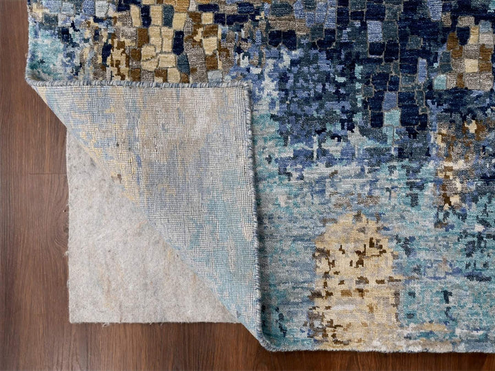 4'10" x 6'10" New Hand Knotted Blue Wool & Silk Rectangle Oriental Rug - MOA10210294