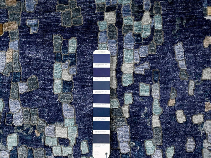 4'10" x 6'10" New Hand Knotted Blue Wool & Silk Rectangle Oriental Rug - MOA10210294