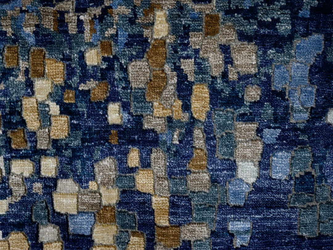 4'10" x 6'10" New Hand Knotted Blue Wool & Silk Rectangle Oriental Rug - MOA10210294