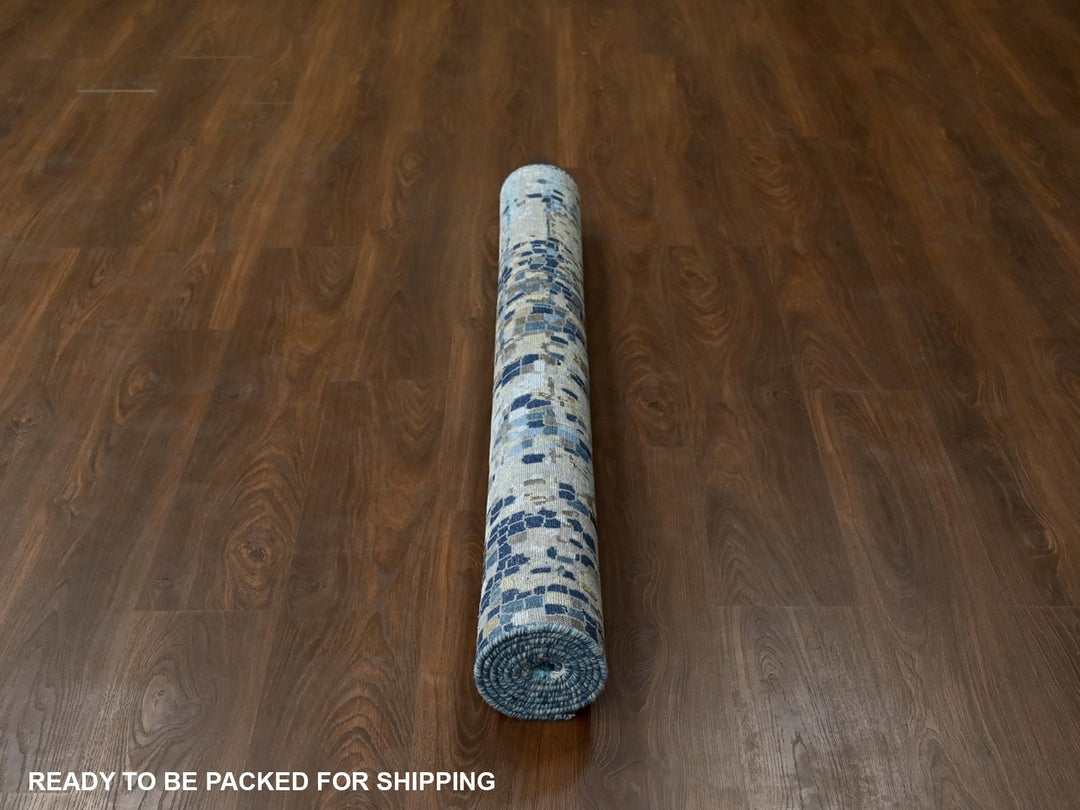 4'10" x 6'10" New Hand Knotted Blue Wool & Silk Rectangle Oriental Rug - MOA10210294