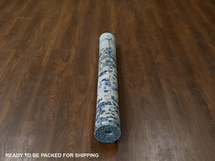 4'10" x 6'10" New Hand Knotted Blue Wool & Silk Rectangle Oriental Rug - MOA10210294