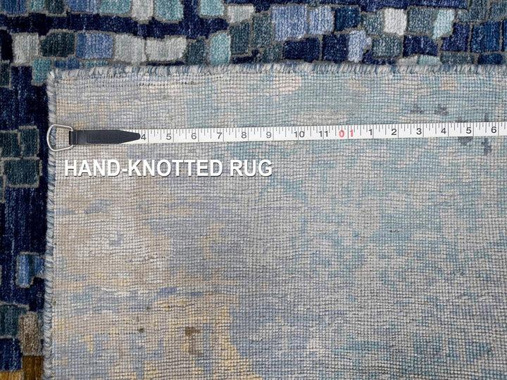 4'10" x 6'10" New Hand Knotted Blue Wool & Silk Rectangle Oriental Rug - MOA10210294