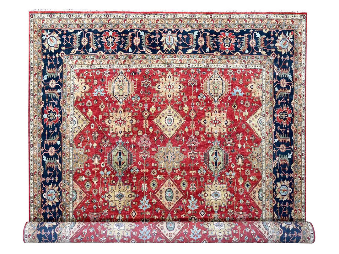 12'0" x 14'11" New Hand Knotted Red Wool Rectangle Oriental Rug - MOA10210299